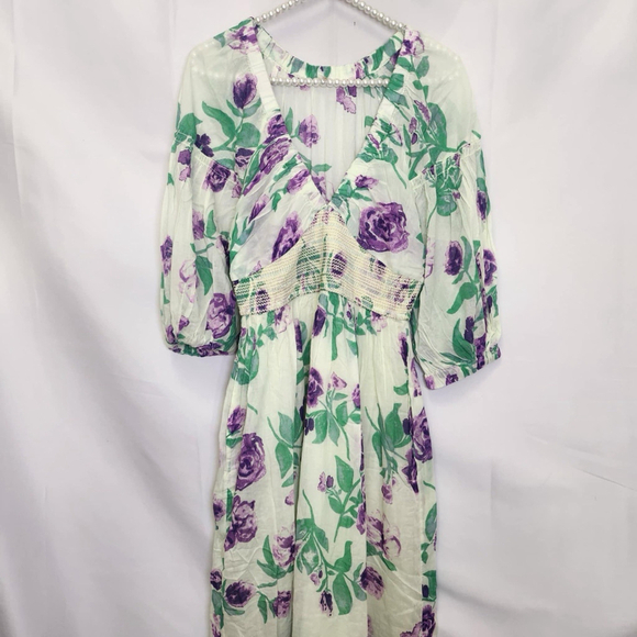 Free People Maxi Dress Golden Hour V-Neck Floral Multicolor 3/4 Sleeves XS Boho - Picture 4 of 12